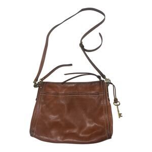 Ladies Brown Leather Fossil Crossbody Bag Purse Brown Gold Metal Hardware